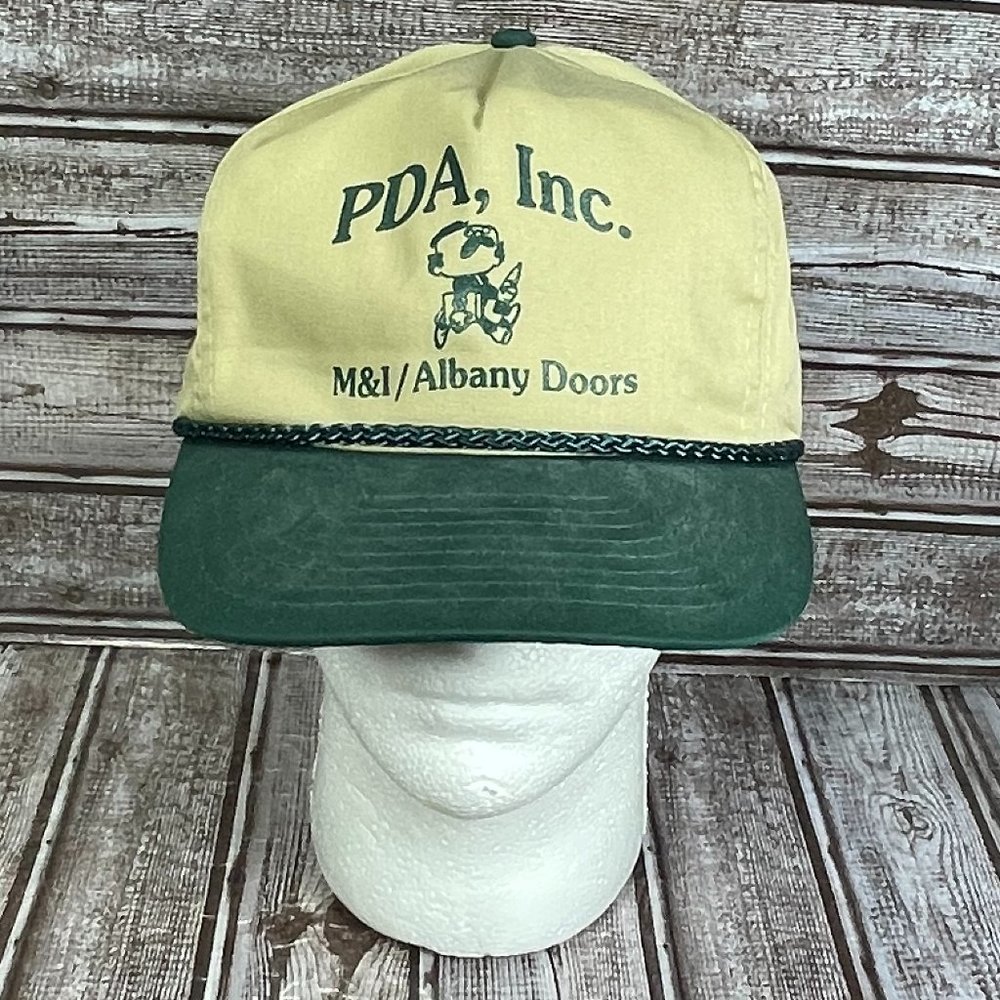 Vtg NISSIN Men's OSFA PDA, Inc. M&I Albany Doors Beige Green Cap Hat NWOT NEW